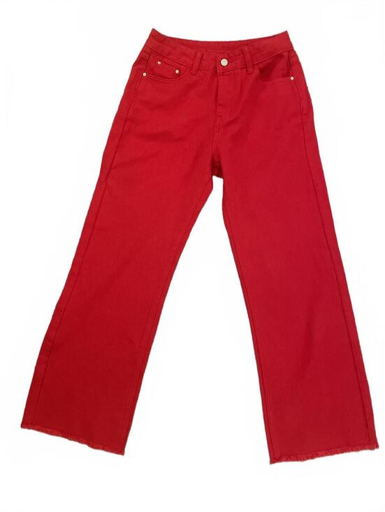 cider Pants - Cider Wide Leg Jeans Women's Medium Frayed Hem Red Cotton